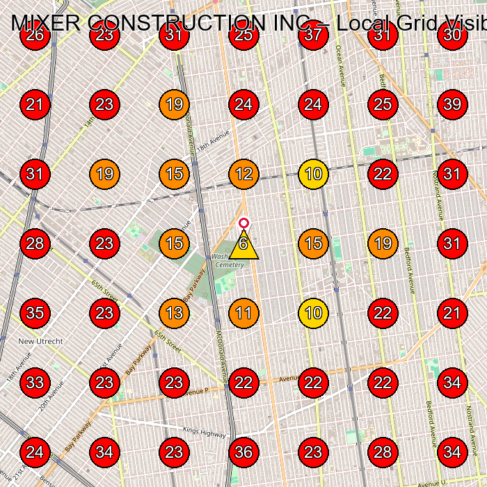 MIXER CONSTRUCTION INC GeoGrid visibility map for Glass Cutting Service in Brooklyn